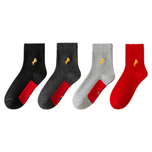 2026属马年本命年袜子红色中筒袜男士男生男款男式踩礼物小人礼盒