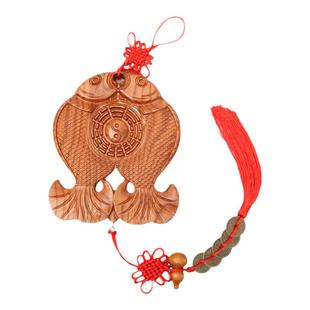 桃木富贵鱼挂件凹凸双鱼八卦镜镜挡穿堂化解大门对门对窗门冲宝