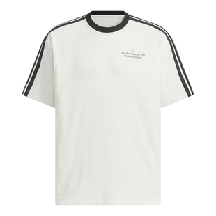 Adidas阿迪达斯2025夏新品男士三条纹运动休闲透气短袖T恤KF2472