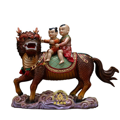 康盛佛缘送子麒麟铜摆件