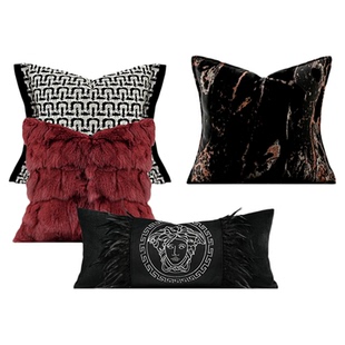 柏洛斯Gorgeous『墨砂』轻奢意式高级黑红系方枕样板间沙发大抱枕