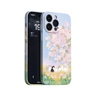 花下小猫~春日治愈适用苹果17promax手机壳iphone16华为pura70小米15清新opporeno14荣耀400萌iqoo13红米k90