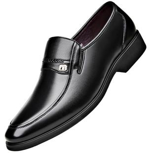 花花公子男士皮鞋真皮商务正装一脚蹬黑色爸爸休闲鞋大码冬季加绒