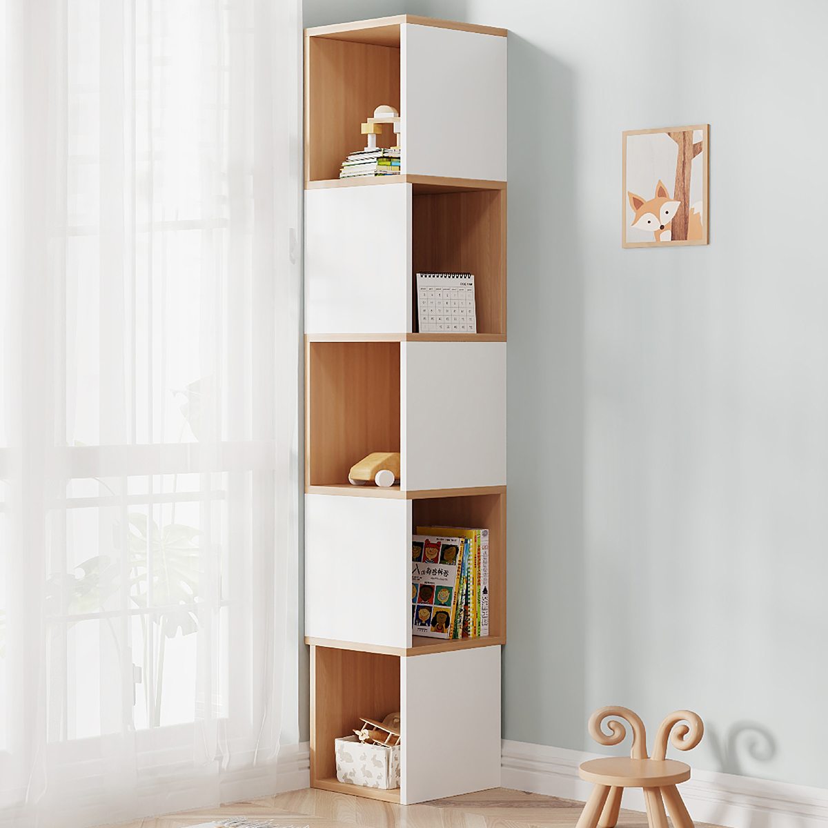 实木转角书柜拐角书架墙角边角柜北欧客厅卧室现代简约落地置物架