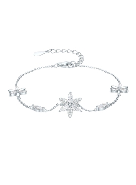 周六福S925银手链女花朵手饰百搭时尚送女友圣诞礼物