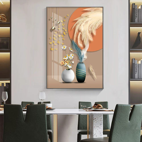 轻奢餐厅装饰画进门走廊过道玄关壁画现代简约入户餐边柜夕厅挂画