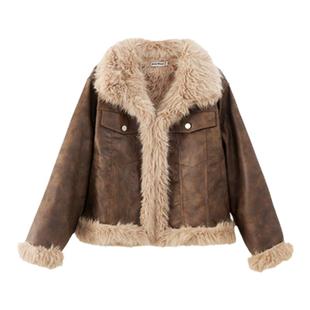 Vone SheeE美式复古毛毛短外套冬2026新款皮草机车服女式皮毛一体