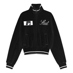 eihey诶嘿春季新款女孩印花条纹撞色短款修身外套长袖运动夹克女