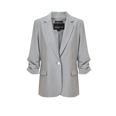 【零染+凉感】PRICH简约堆褶七分袖西装2026夏新款收腰通勤外套女