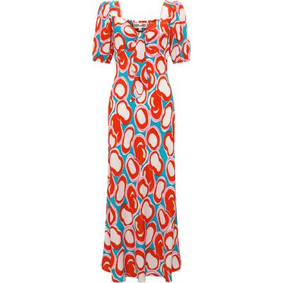 DVF红绿涂鸦波点桃心领连衣裙