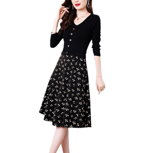 毛衣连衣裙女长袖2025年秋冬新款简约时髦洋气收腰显瘦长款a字裙