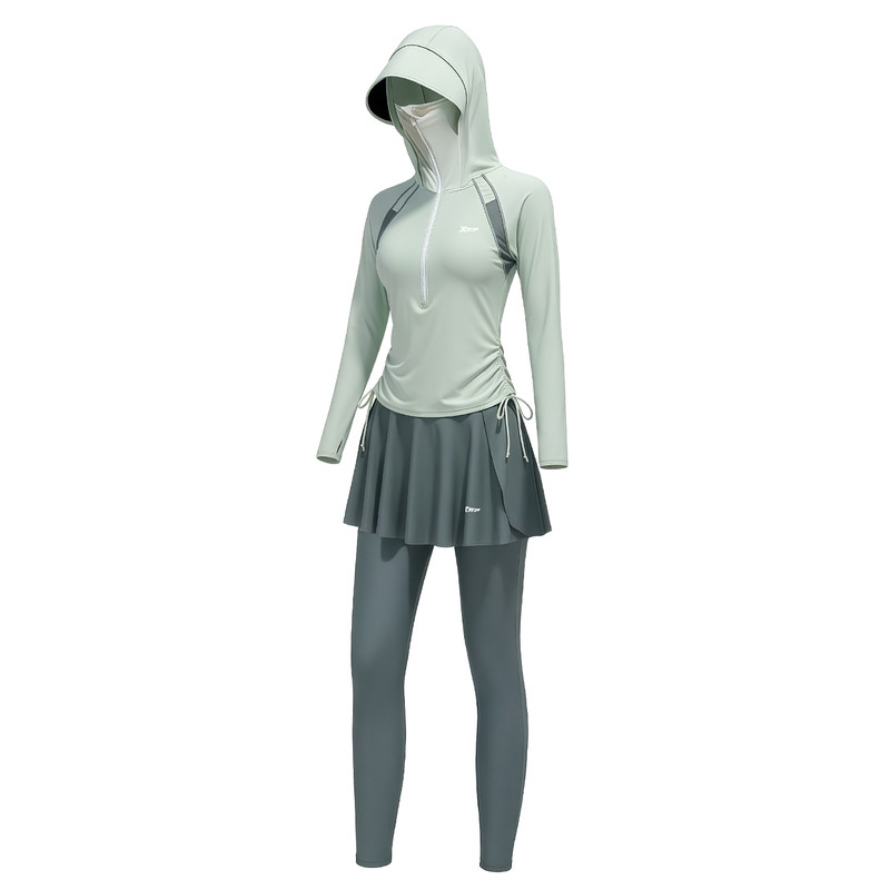 特步女士分体泳衣连帽长袖潜水服