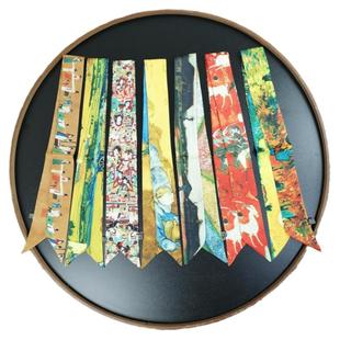 敦煌九色鹿中国风瑞鹤图绑包包手柄丝巾斜纹绸小丝带围巾小领巾女