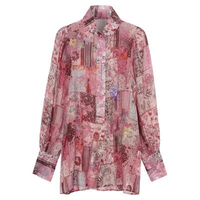 TCH2026春夏款摩登时尚烫钻气质粉色长袖宽松衬衫女T78A13E1045