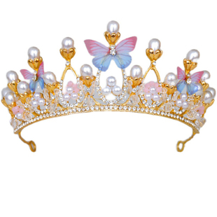 女童皇冠头饰儿童公主发箍蝴蝶王冠女孩生日发卡发饰发夹大气头饰