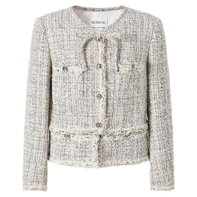 流苏灰粉色编织粗花呢小香风外套