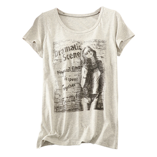 女纯棉自带胸垫罩杯一体宽松印花短袖T恤半袖外穿休闲打底衫瑜伽