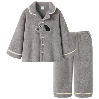 睡衣男款冬季加厚珊瑚绒简约套装