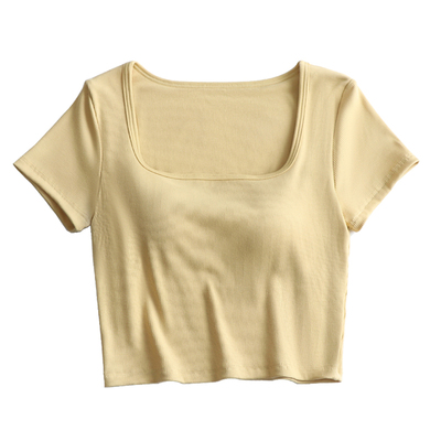 简约莫代尔女带胸垫露脐短袖