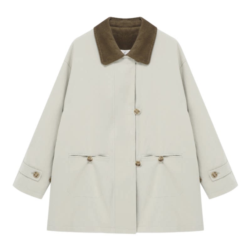 Basic House/百家好25翻领纯色纽扣设计短款羽绒服女保暖百搭外套
