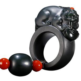 玉说和田玉貔貅手把件男款天然玉石把玩件青玉扳指戒指玉指环两用