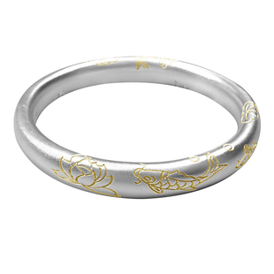 莲花银手镯女9999纯妈妈款古法描金银镯子女士年轻款新年生日礼物