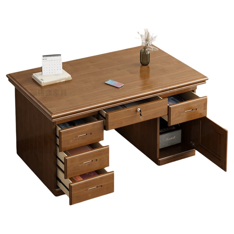 实木办公桌台式电脑桌家用带抽屉书桌