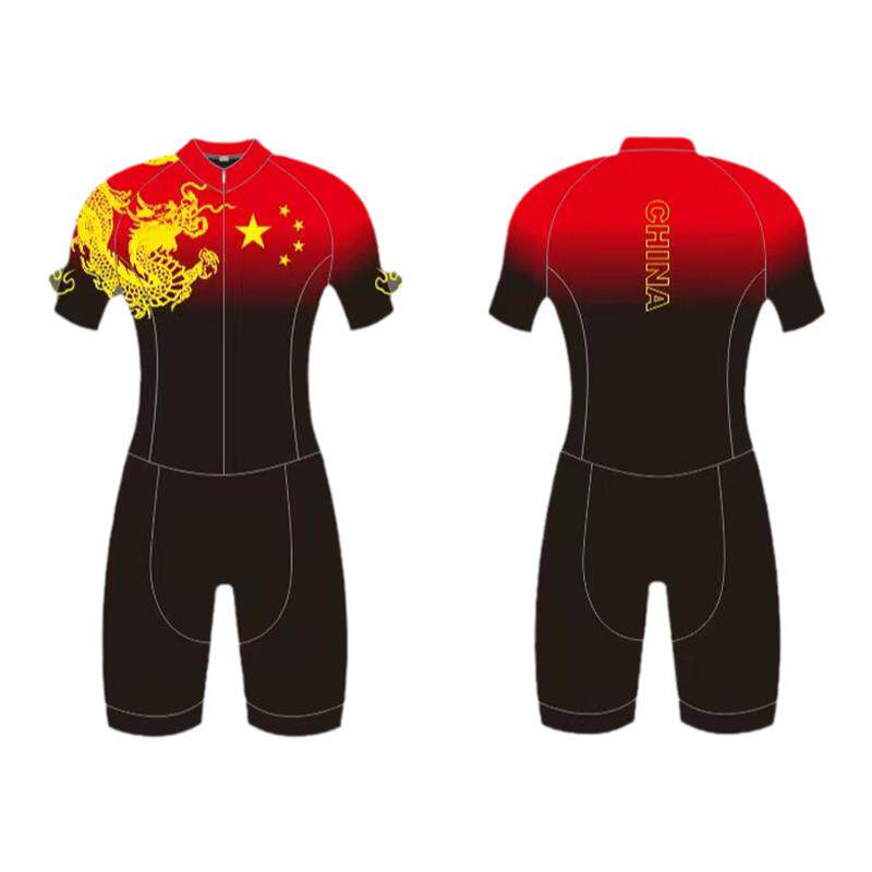 儿童速滑服极客狮中国龙红五星