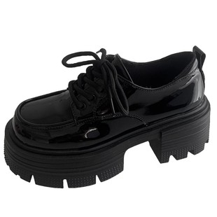 厚底小皮鞋女2024春秋夏季新款粗跟英伦风单鞋子日系圆头网纱系带