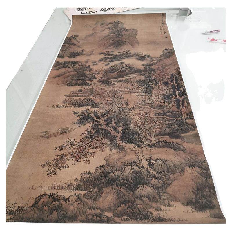 蓝瑛 茅亭话旧图 书画山水国画真迹高清微喷仿古复制挂轴玄关装饰
