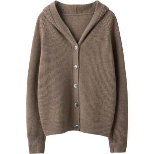 气质爱到痴狂!加厚连帽羊绒开衫女纯羊绒毛衣宽松卫衣帽衫外套冬