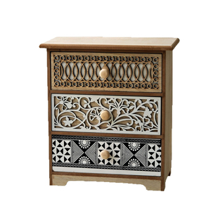 木质家用复古雕花镂空桌面收纳柜抽屉式多层收纳防尘实木储物柜