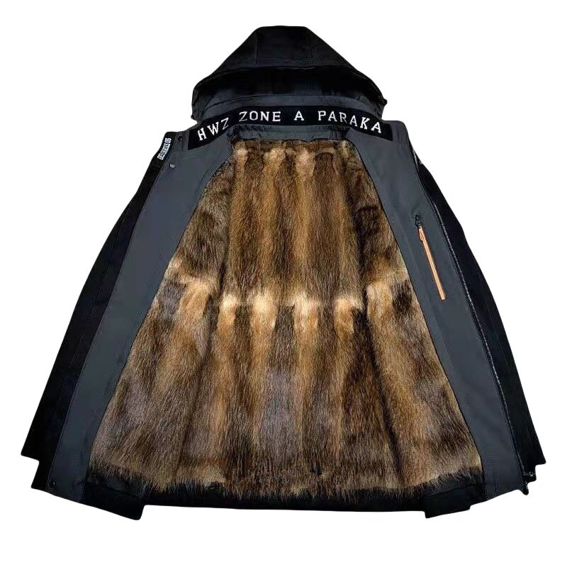 青根貂男士派克服短款冬季连帽獭兔毛内胆可拆卸皮毛一体皮草外套