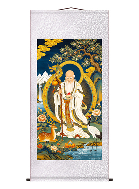 藏传六长寿图唐卡佛像卷轴画