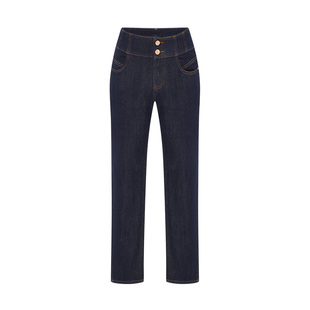 Navigare意大利小帆船牛仔裤女高腰直筒显瘦长裤时尚百搭锁色裤子
