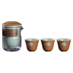 瓯江龙泉青瓷旅行茶具套装简约陶瓷灰釉便携式创意一壶三杯快客杯