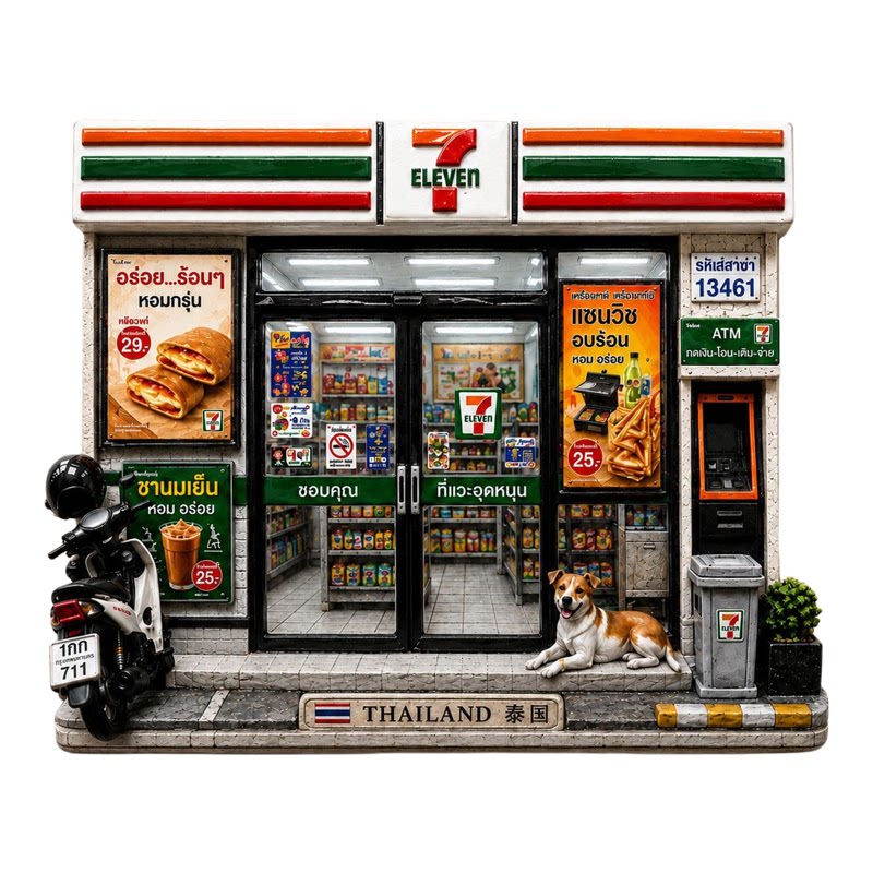 泰国【7-ELEVEN】便利店3D立体浮雕冰箱贴泰式树脂磁贴旅游纪念品