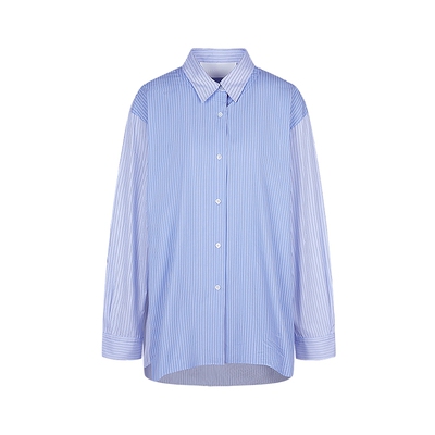 LESS拼色通勤条纹全棉蓝色衬衣