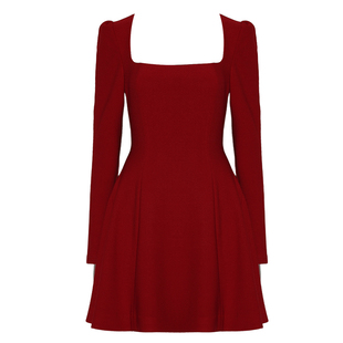 DPLAY2025秋季新款红色连衣裙女气质法式新娘礼服裙子长袖短裙