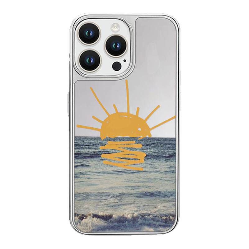 哩卜哩卜ins线条海岸日出适用iPhone17promax手机壳苹果16pro磁吸15plus镜面14电镀银12mini11镜子13promax