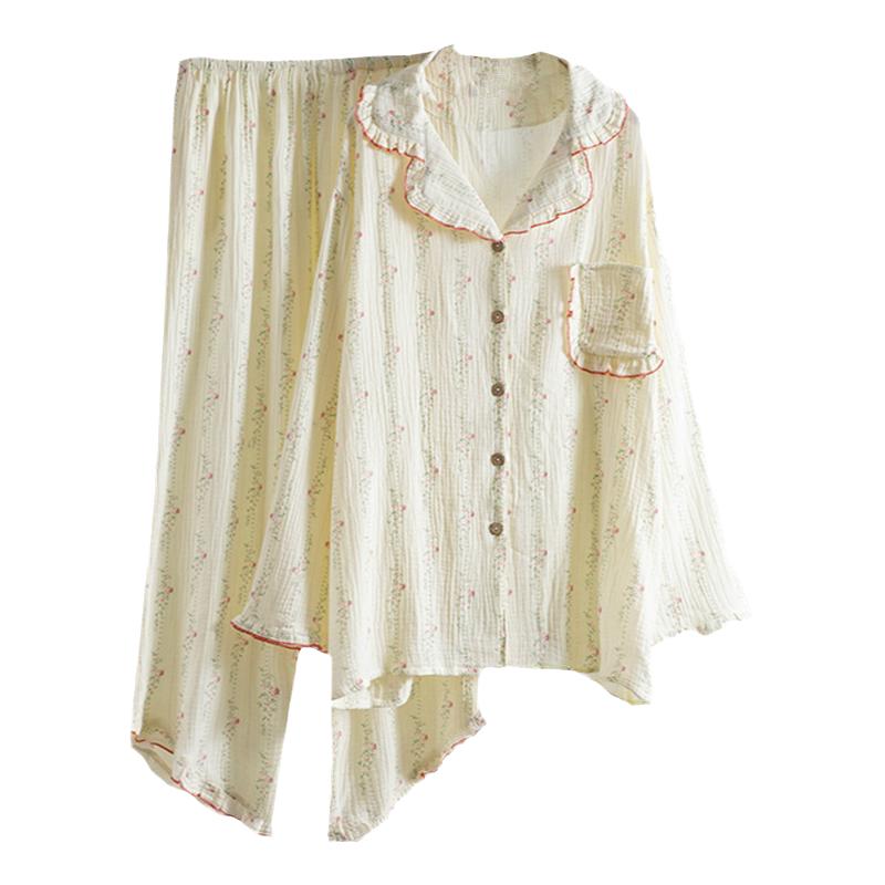 女纯棉木耳边家居服睡衣