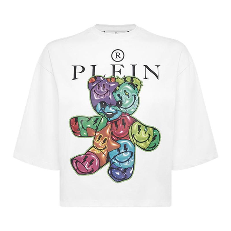 PHILIPP PLEIN 女士笑脸泰迪熊圆领短款短袖T恤