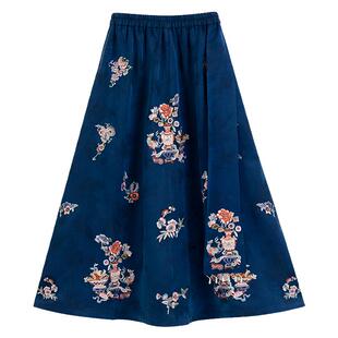 锦堂花语丨一城风絮丨春夏真丝香云纱宽松A摆绣花松紧腰半裙百搭