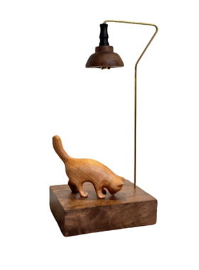 木雕猫咪木质小夜灯家居店内装饰品桌面创意礼品奶油原木风摆件