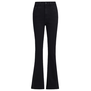 黑色加绒微喇牛仔裤女2025冬季新款高腰显瘦弹力九分小个子喇叭裤