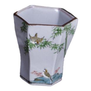 日本日式新款作家器 稻叶信一 竹雀款 手作陶器色绘马克杯格纹杯