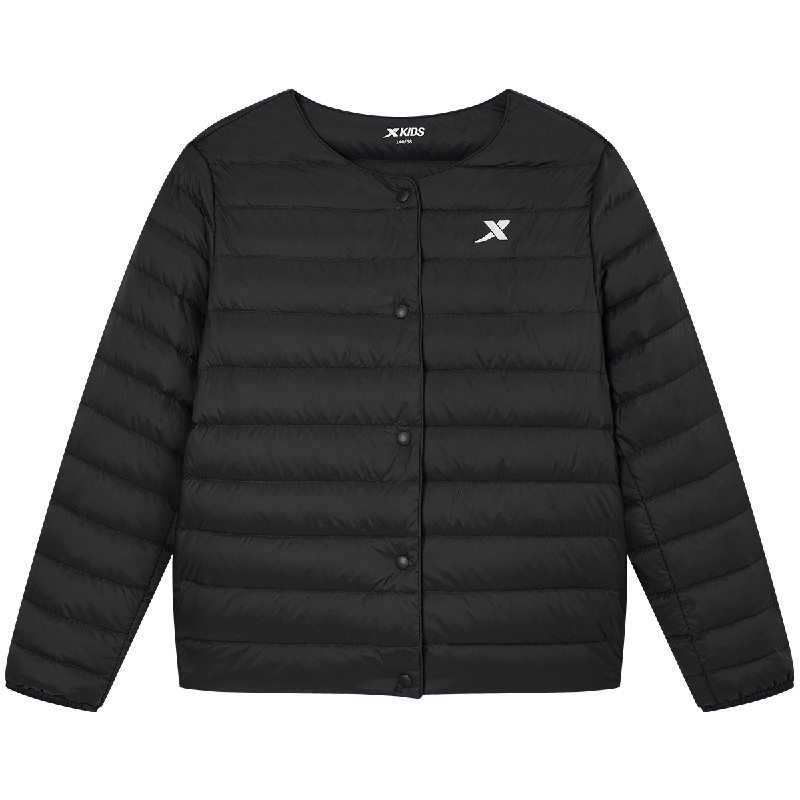 特步童装冬季新款男女童中大童圆领单排扣轻薄保暖儿童休闲羽绒服