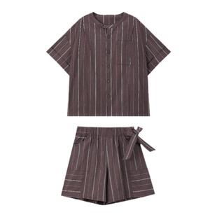 JNBYHOME江南布衣秋款条纹短袖家居服可外穿睡衣套装男女