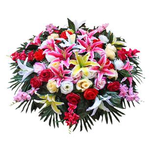 酒店餐桌花摆件绢花插花电动转盘装饰品摆设饭店包厢圆桌中间摆花