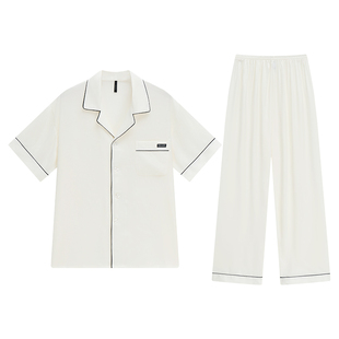 乐姿梦睡衣男士春夏季丝绸冰丝凉感短袖长裤仿真丝质居服男款夏天